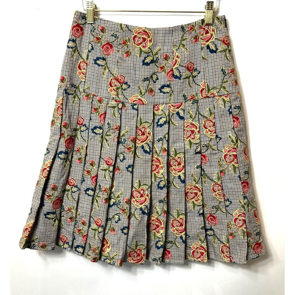 Brooks Brothers Houndstooth Floral Pleated Skirt Size 2 New With Tags